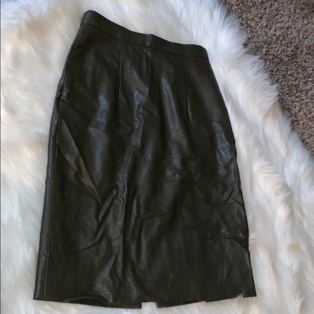 Olive green leather skirt